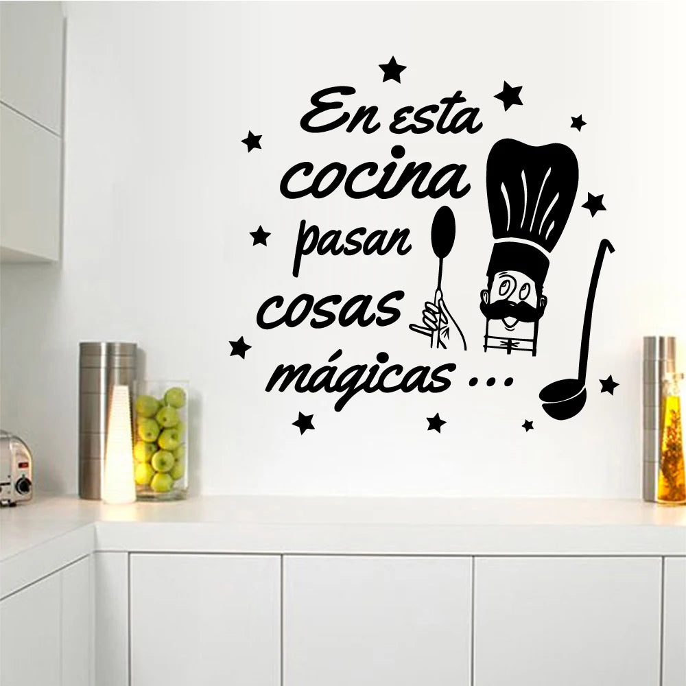 1 pc useful Kitchen Spanish Quote Wall Stickers Vinyl Wallpaper For Kitchen Rooms Decor Wall Decals Home Decor Sticker Decal