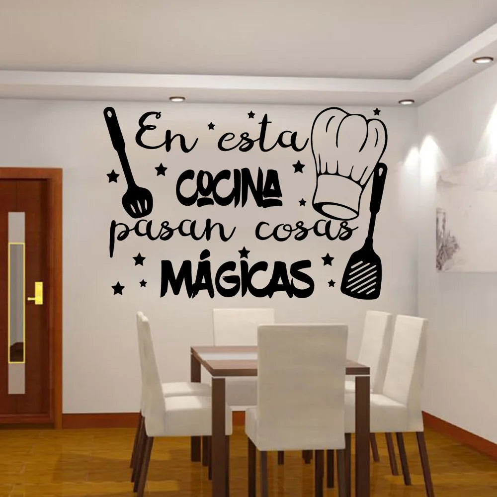 1 pc useful Kitchen Spanish Quote Wall Stickers Vinyl Wallpaper For Kitchen Rooms Decor Wall Decals Home Decor Sticker Decal