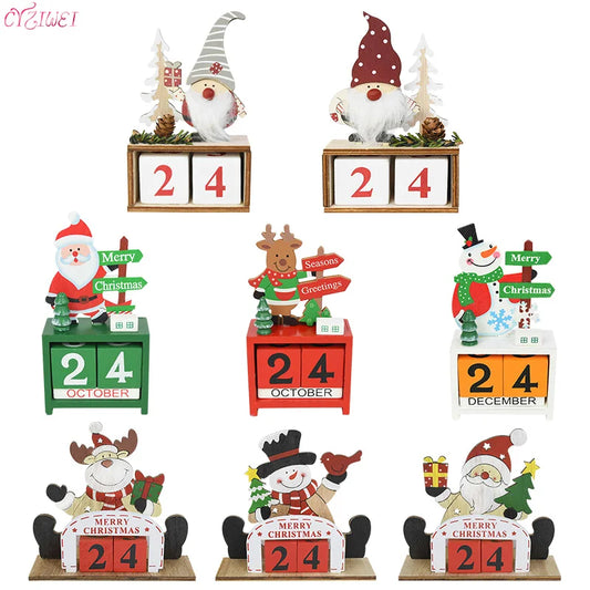 Merry Christmas Wooden Painted Santa Calendar Xmas Ornaments Christmas Decorations For Home New Year Countdown Calendar Gift