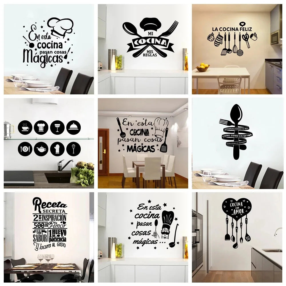 1 pc useful Kitchen Spanish Quote Wall Stickers Vinyl Wallpaper For Kitchen Rooms Decor Wall Decals Home Decor Sticker Decal