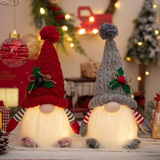 New Arrival Christmas Decorations Christmas High-End Dwarf with Lights Knitted Hat Luminous Rudolf Doll Window Decoration