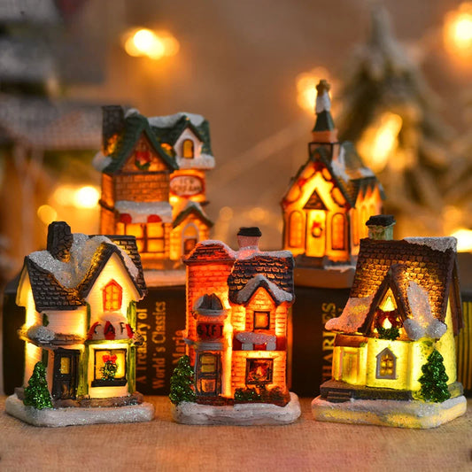 Christmas Resin Small House Atmosphere Decoration Micro Landscape Resin House Home Decoration Christmas Fun Festival Gifts