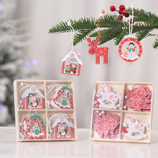 Christmas Wooden Pendant Snowflake Xmas Tree Hanging Ornaments 2024 Christmas Decorations for Home Navidad Gift New Year 2025