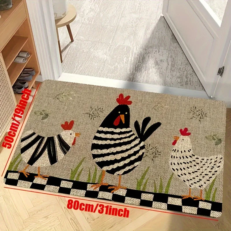 1pc cartoon chicken kitchen carpet, non-slip machine washable flannel floor mat, suitable for hallway door kitchen