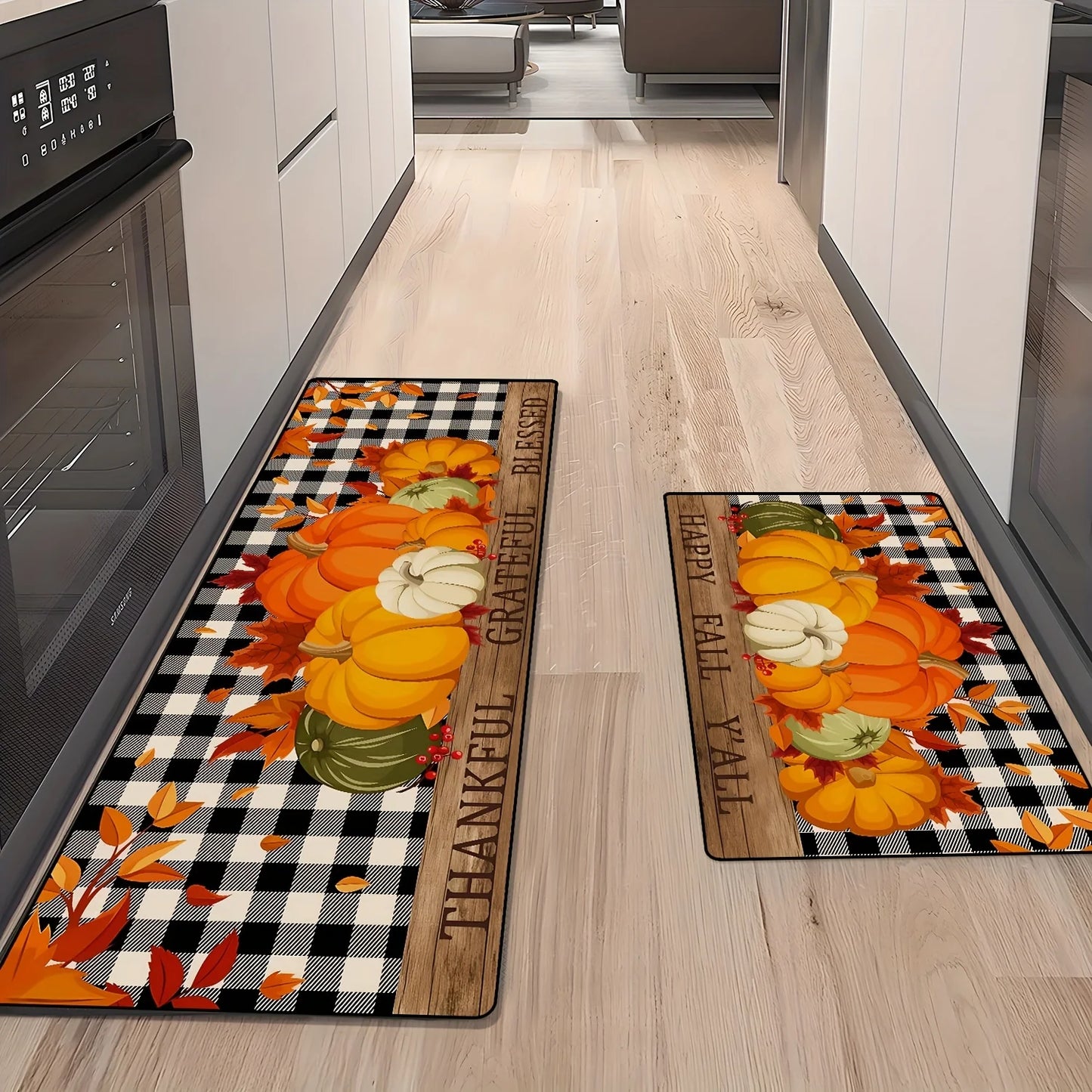 "Happy Fall Y'All" Thanksgiving Pumpkin Plaid Doormats Autumn Maple Leaf Kitchen Carpets Washable Balcony Hallway Non-slip Rugs