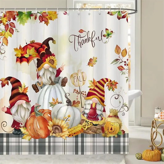 Fall Shower Curtains Autumn Maple Leaves Pumpkin Sunflower Harvest Thanksgiving Bath Curtain Set Polyester Fabric Bathroom Decor