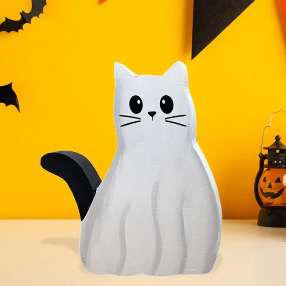 1/2Pcs Ghost Cat Table Sign Halloween Spooky Wooden Ghost Kitten Tiered Tray Decoration Rustic Desktop Ghost Animal Layered Tray