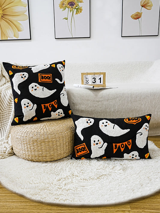 1pc Halloween Exquisite Embroidery Ghost Pattern Cushion Pillow Case, Multi-Room Universal, Does Not Include Pillow Core