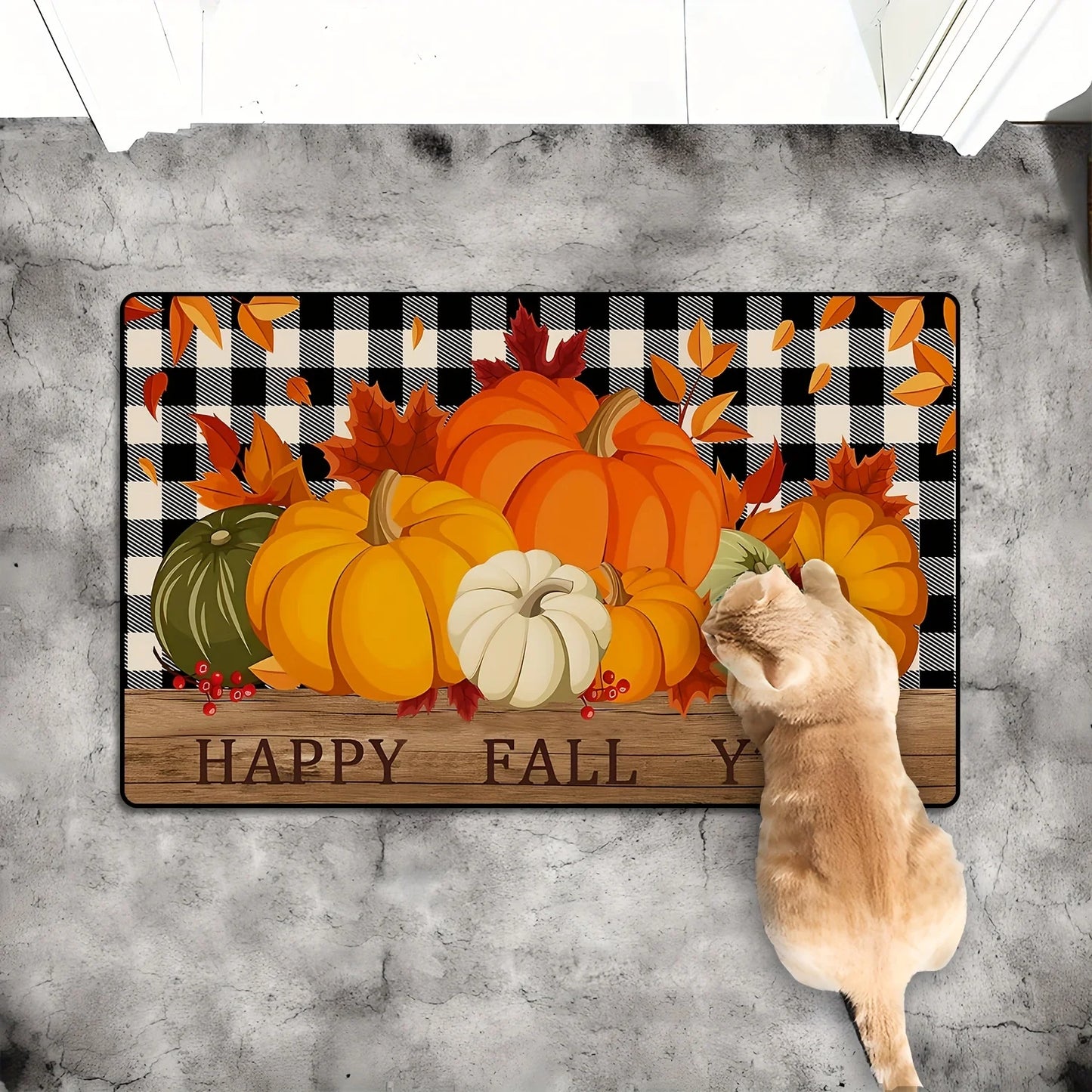 "Happy Fall Y'All" Thanksgiving Pumpkin Plaid Doormats Autumn Maple Leaf Kitchen Carpets Washable Balcony Hallway Non-slip Rugs